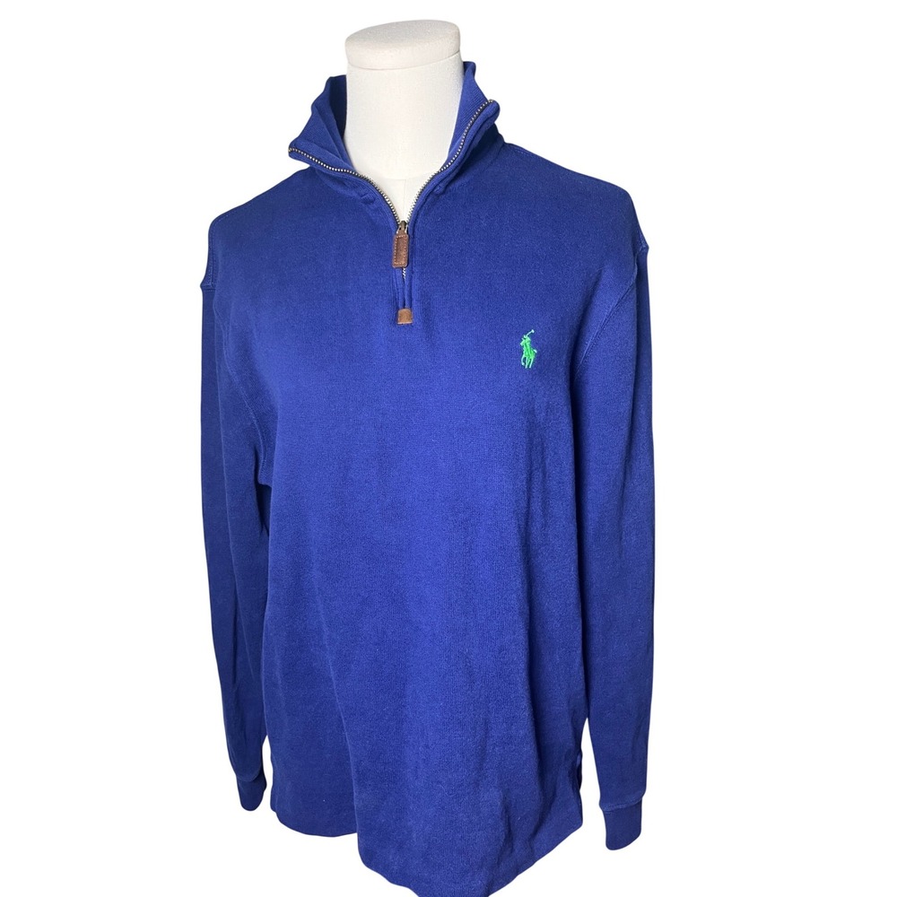 Classic Polo Quarter Zip‎ Knit Blue Green Pony Ralph Lauren Mens Small